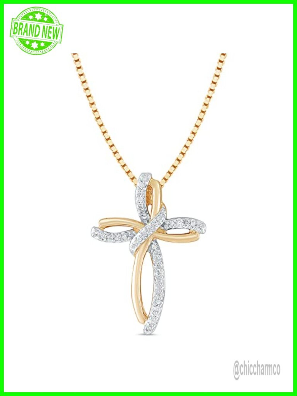 Diamond Cross Necklace 14kt Yellow Gold Plated Sterling Silver